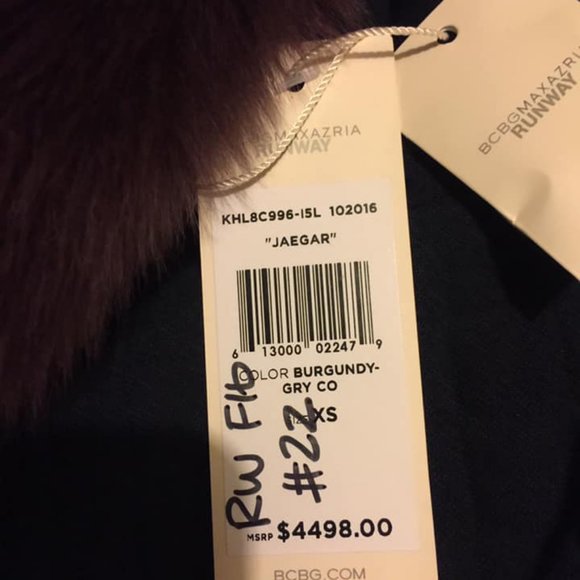 New* BCBGMAXAZRIA Runway Jaegar Fur Coat Burgundy/Black/Grey Size XS-S $4498.00 - Picture 2 of 10
